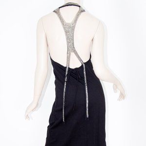 FORNARINA Black Dress Sequin Criss Cross Back Small New 200$